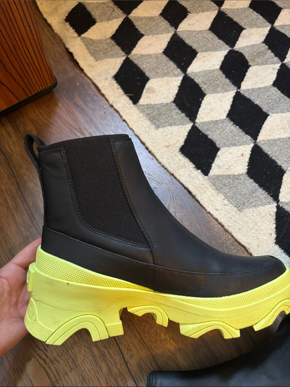 Sorel Black Brex Chelsea Platform Boots with Neon Yellow Sole - Women's Shoes